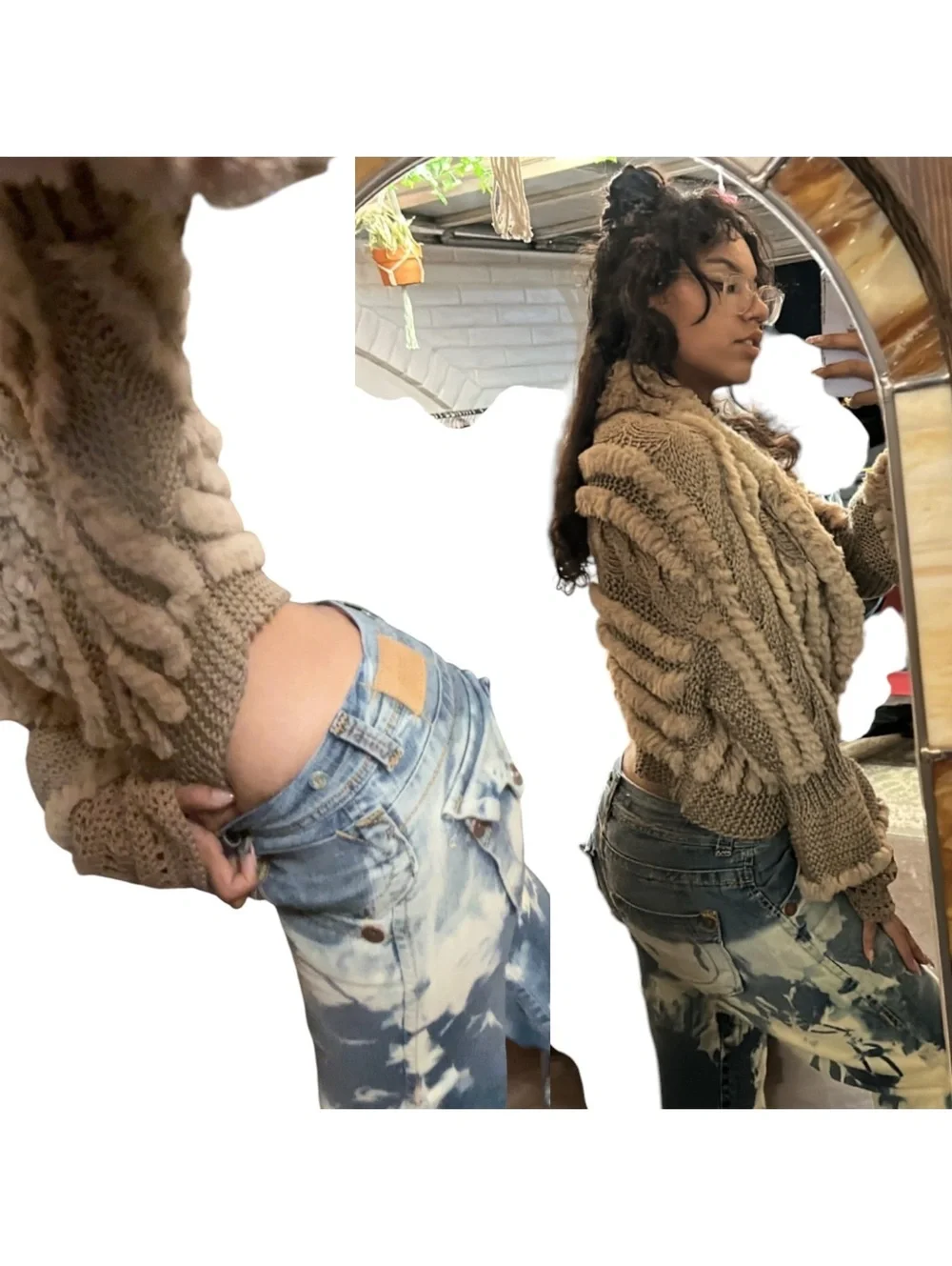 3 Sisters Y2K Authentic Rabbit Fur Ruffle Sweater